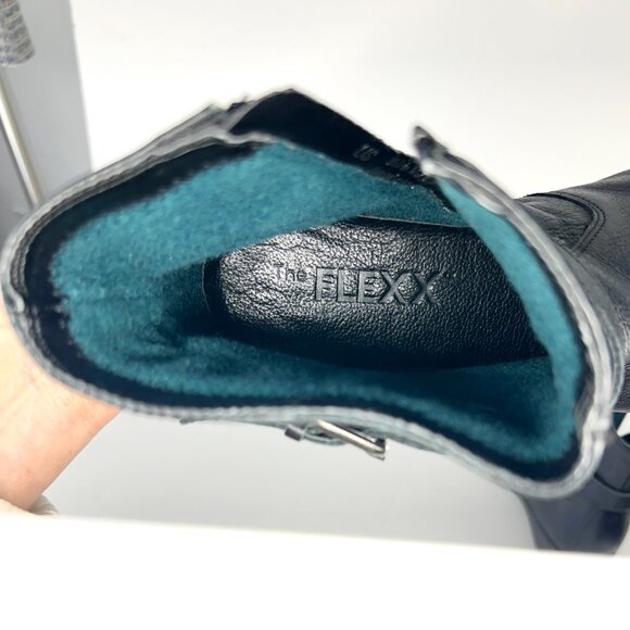 Sz 9 The Flexx Black Leather Buckle Zip Up Felt Lined Wedge Ankle Boot Bootie - Picture 11 of 15